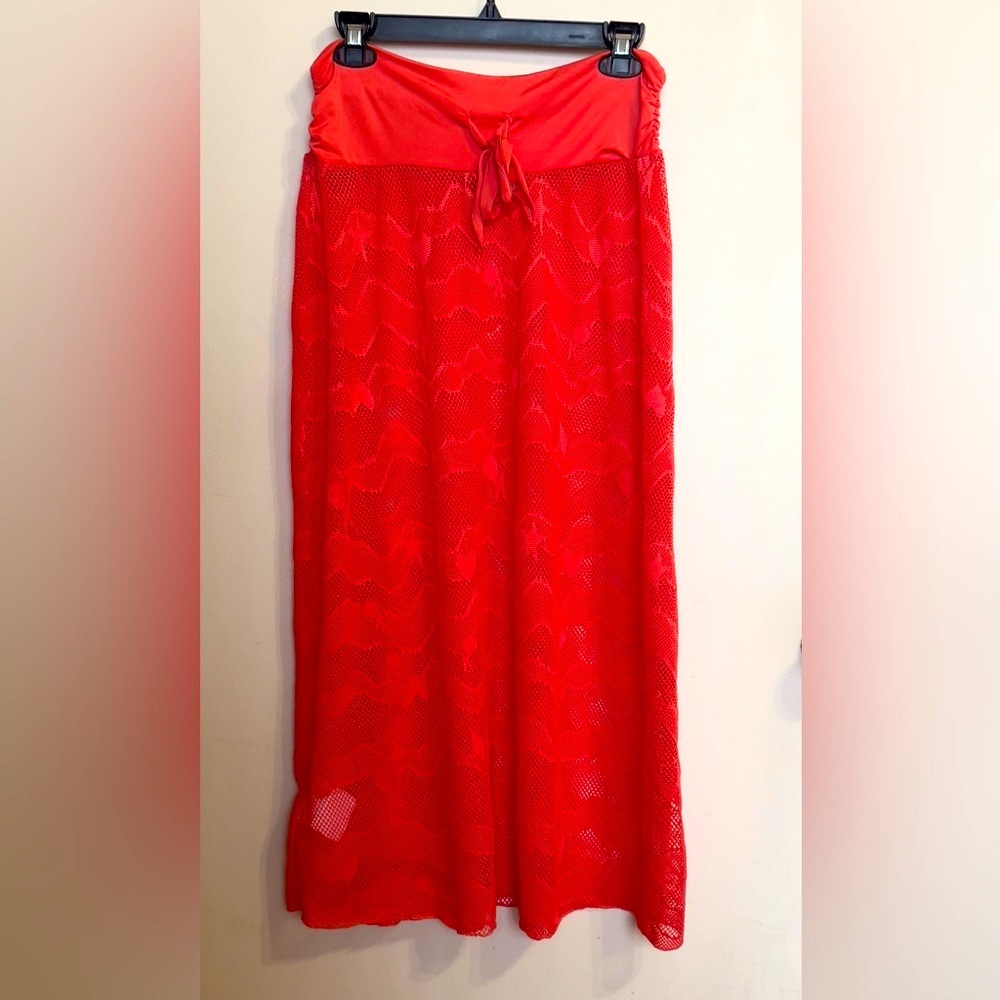 Red/Orange beach crochet knit Maxi A-Line  Skirt .